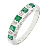 0.45ct Square Emerald and 0.1ct Round Diamond Pave Set Half Eternity Ring in UK Hallmarked 9ct White Gold